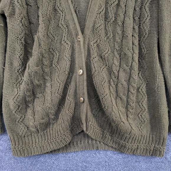 Crazy Horse Women's Button Front Cable Knit Cardigan Sweater Green XL V-Neck - Picture 4 of 11
